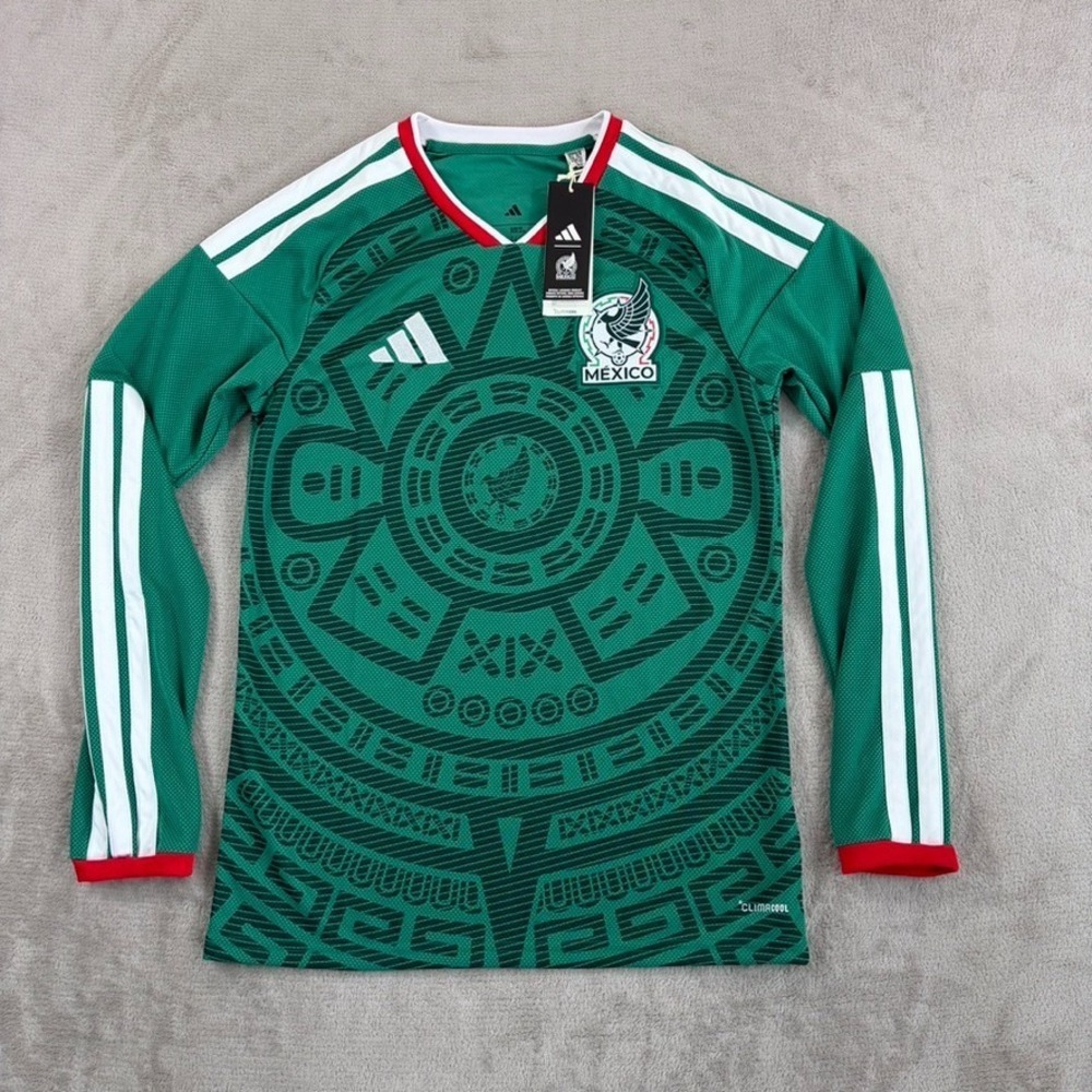 ADIDAS Mexico 26 Home Long Sleeve Jersey in Green Men Small Slim Fit NWT - Picture 3 of 12
